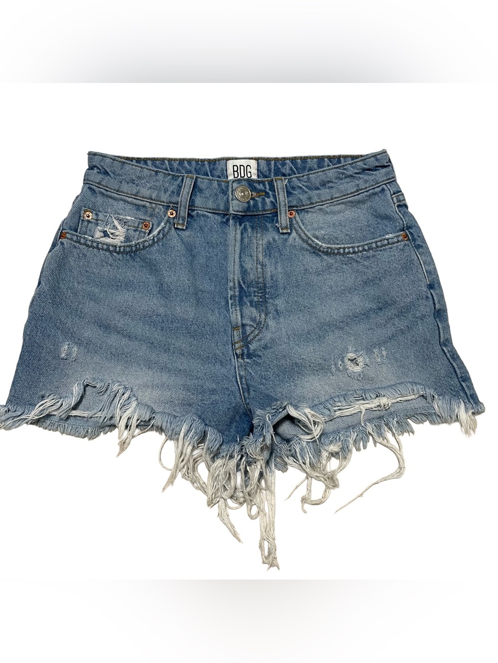 BDG Cutoff Distressed Denim Shorts in Medium Blue